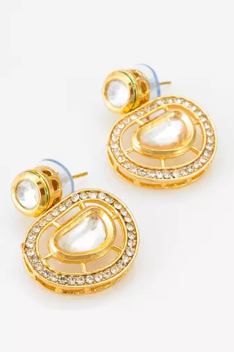kundan mangalsutra set with  polki pendant and crystal studded circular earrings