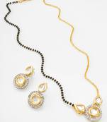 two-tone kundan mangalsutra set with polki and silver-tone crystal earrings