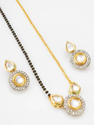 two-tone kundan mangalsutra set with polki and silver-tone crystal earrings 2