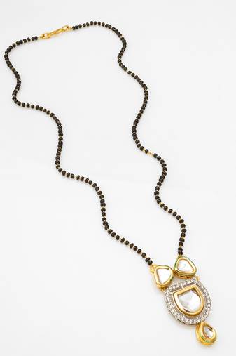 kundan polki mangalsutra with pendant and black bead chain