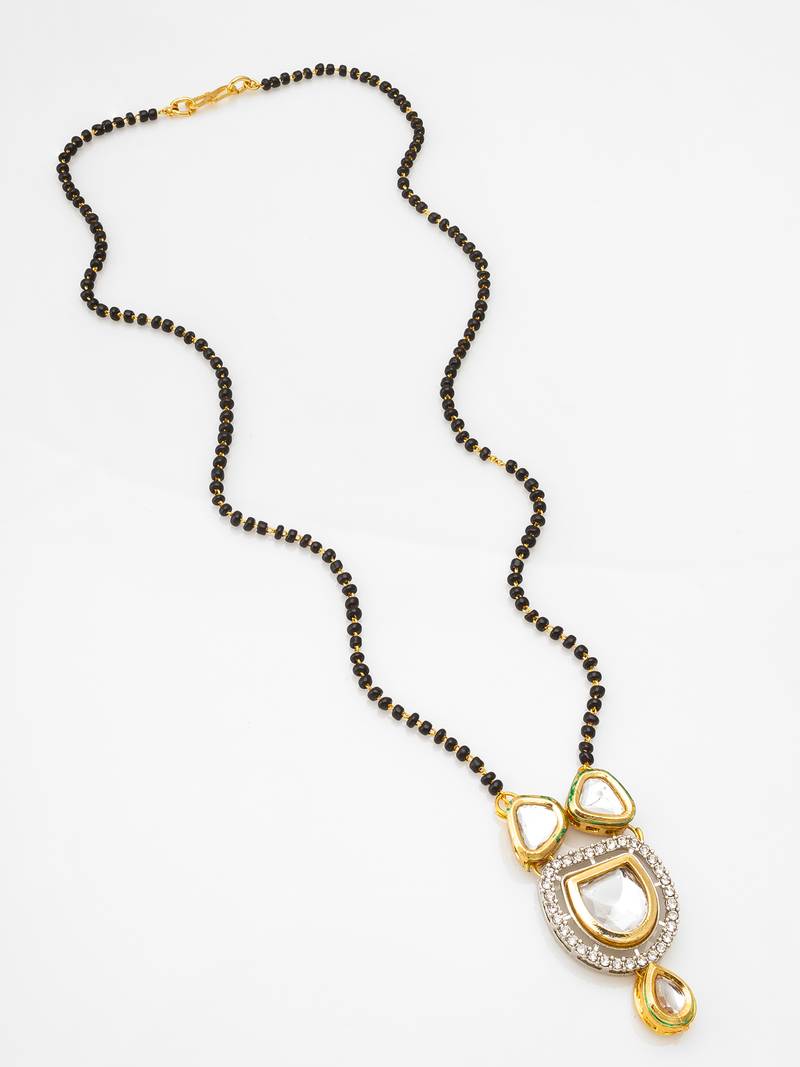 kundan polki mangalsutra with pendant and black bead chain