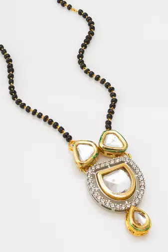 kundan polki mangalsutra with pendant and black bead chain