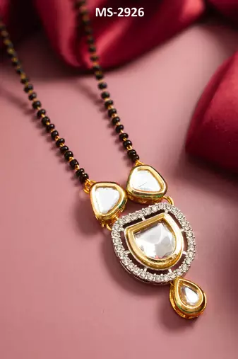 kundan polki mangalsutra with pendant and black bead chain