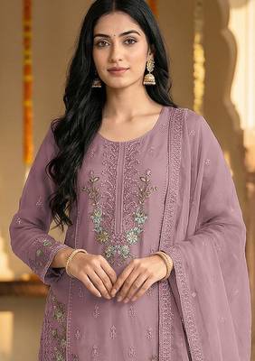 Pink embroidered chinon palazzo suit 2