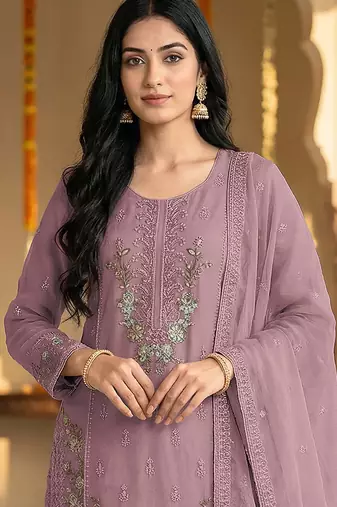 Pink embroidered chinon palazzo suit