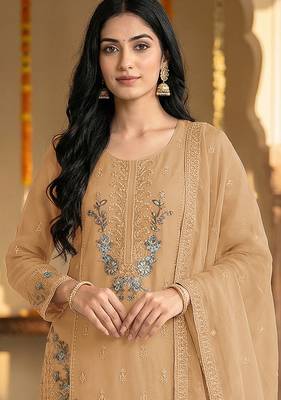 Peach embroidered chinon palazzo suit 2