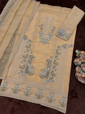 Peach embroidered chinon palazzo suit 3