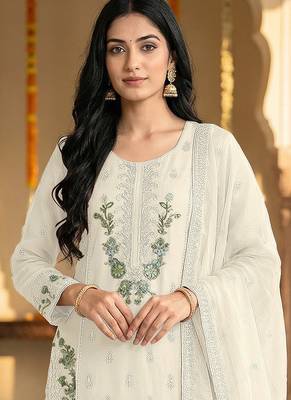 White embroidered chinon palazzo suit 2