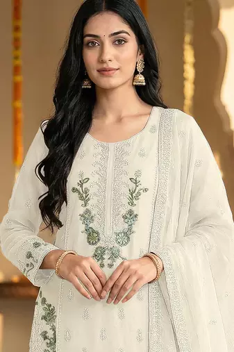 White embroidered chinon palazzo suit