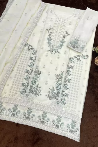 White embroidered chinon palazzo suit