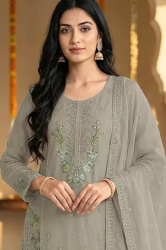 Dusty pista embroidered chinon palazzo suit