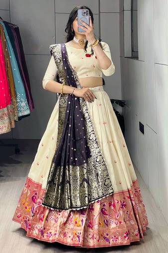 purple silk blend zari weaving lehenga choli