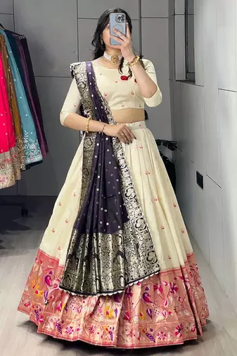 purple silk blend zari weaving lehenga choli