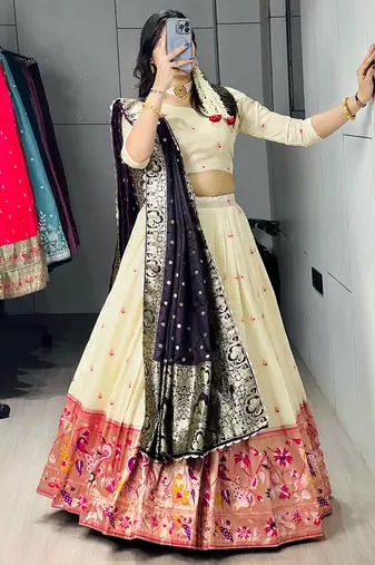 purple silk blend zari weaving lehenga choli