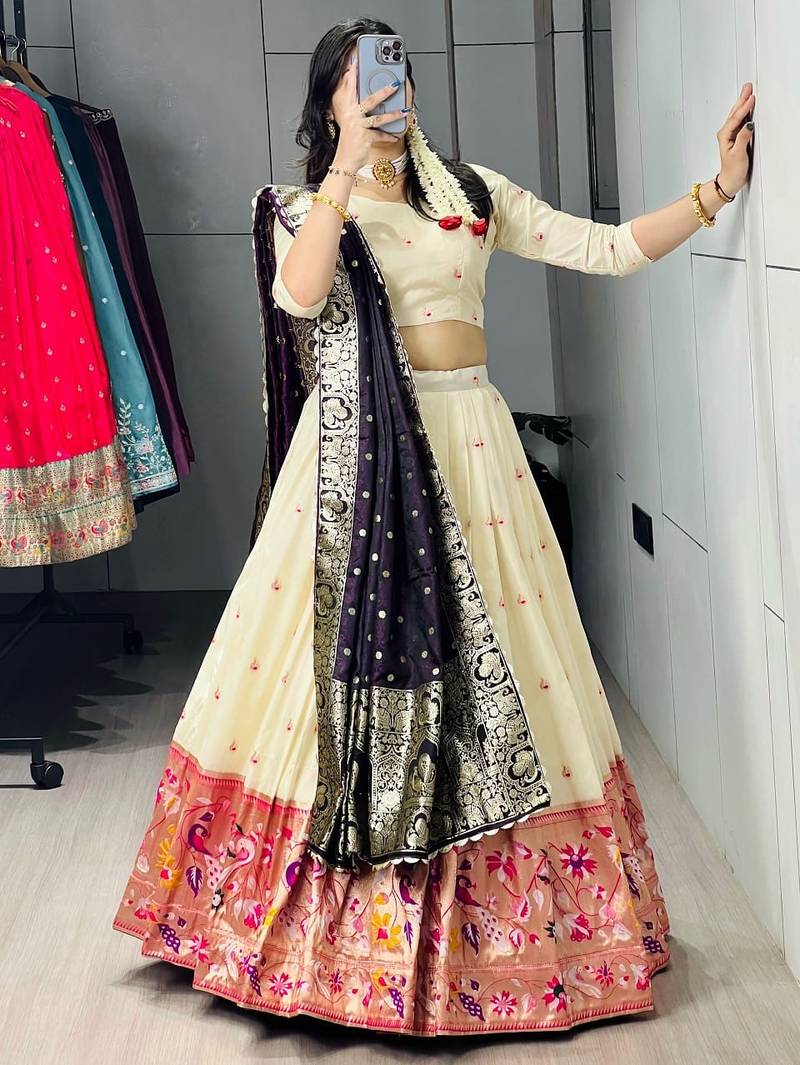 purple silk blend zari weaving lehenga choli