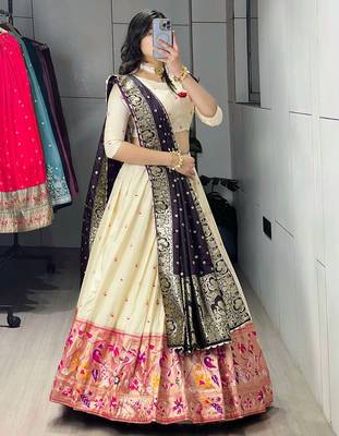 purple silk blend zari weaving lehenga choli 3