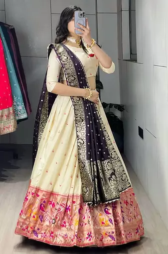 purple silk blend zari weaving lehenga choli