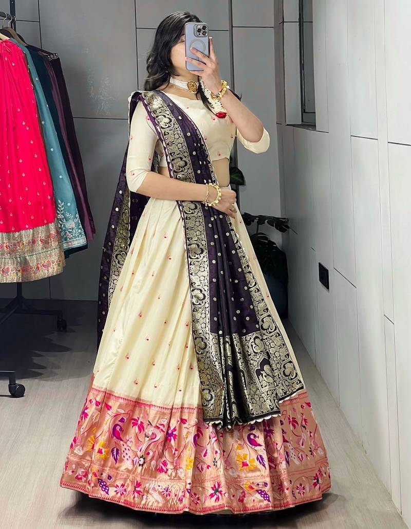 purple silk blend zari weaving lehenga choli