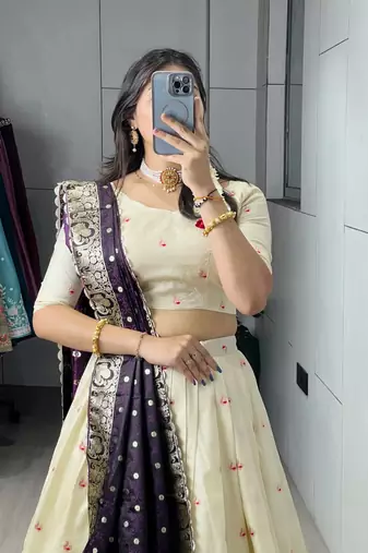 purple silk blend zari weaving lehenga choli