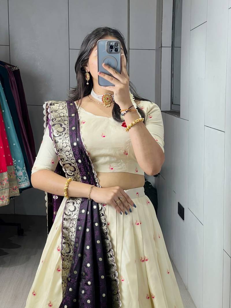 purple silk blend zari weaving lehenga choli