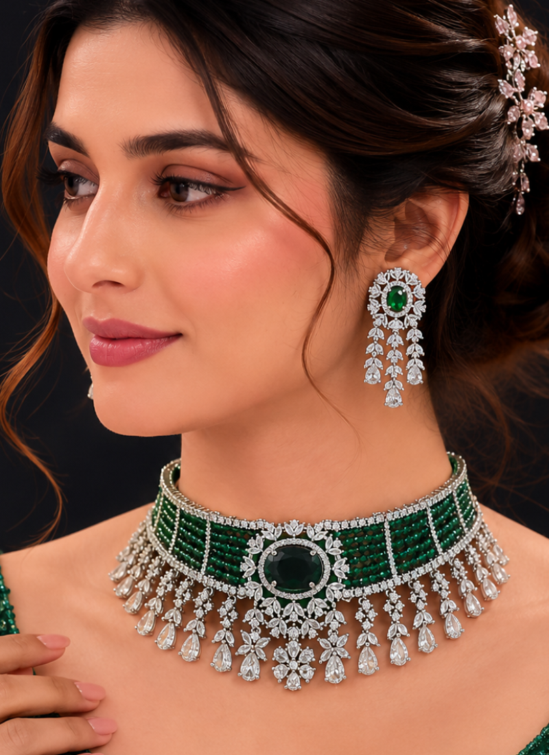 Prestige Rhodium Finish Diamond Choker Set