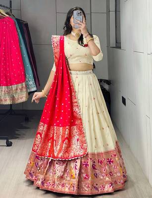 red silk blend zari weaving lehenga choli 1