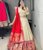 red silk blend zari weaving lehenga choli
