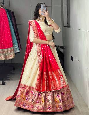 red silk blend zari weaving lehenga choli 2