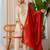 Floral embroidered silk blend round neck kurta trouser & dupatta set