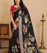 black meenakari figure flower georgette saree