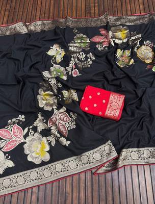black meenakari figure flower georgette saree 2