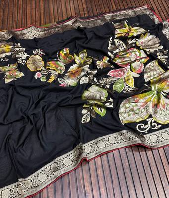 black meenakari figure flower georgette saree 3