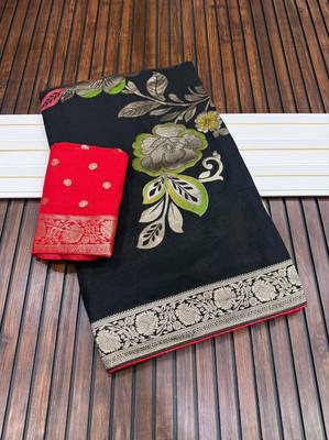 black meenakari figure flower georgette saree 5