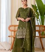 Women’s crush tissue silk blend kurta pant set with floral zari embroidery