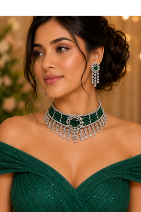Prestige Rhodium Finish Diamond Choker Set 1
