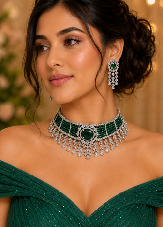 Prestige Rhodium Finish Diamond Choker Set