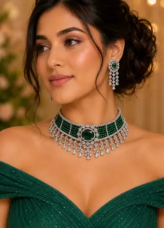 Prestige Rhodium Finish Diamond Choker Set