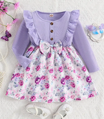 Girls purple floral bow dress