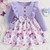 Girls purple floral bow dress