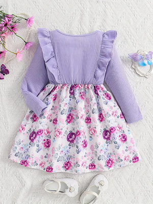 Girls purple floral bow dress 2