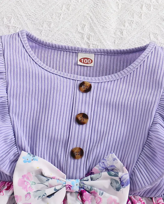 Girls purple floral bow dress 3