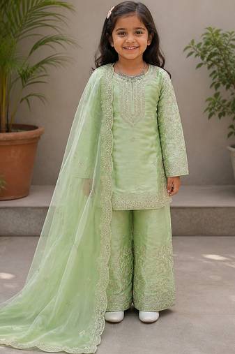  pistaa readymade salwar suit with Gmy silk embroidery