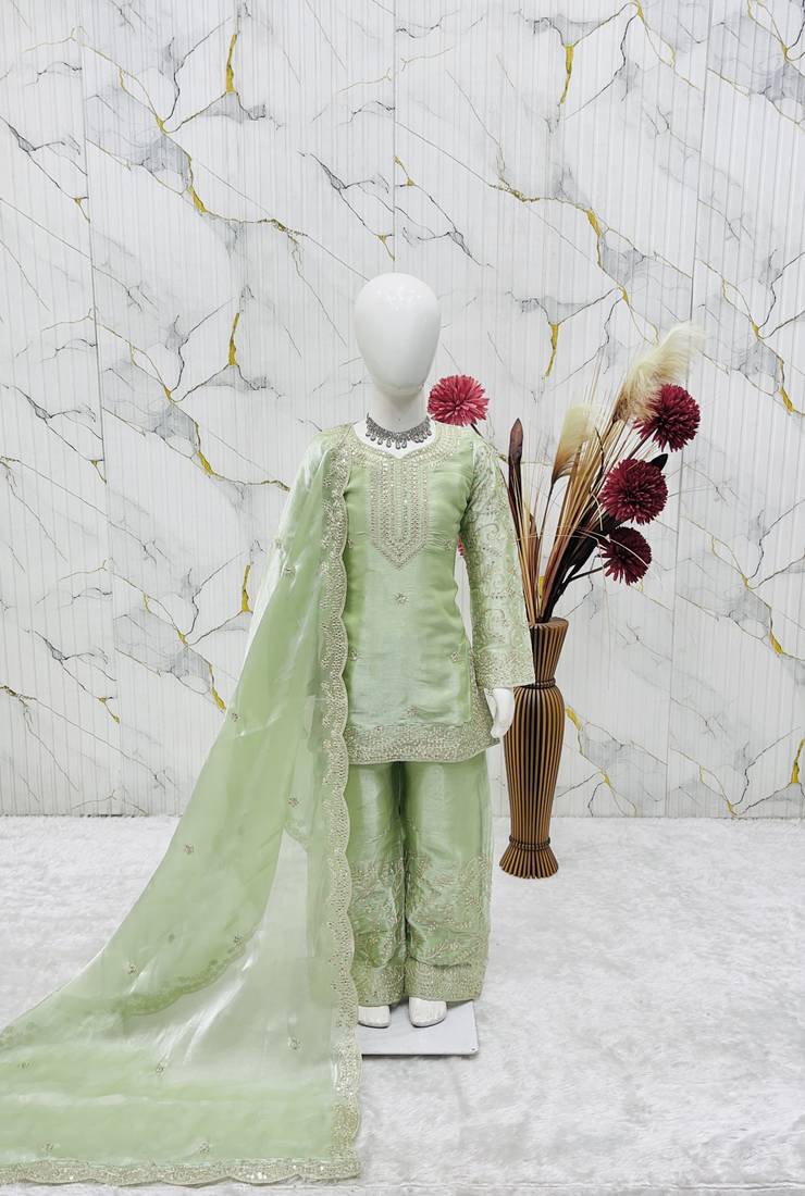  pistaa readymade salwar suit with Gmy silk embroidery