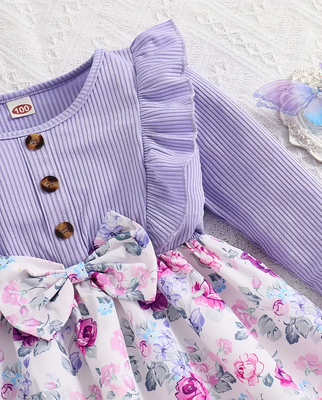 Girls purple floral bow dress 4