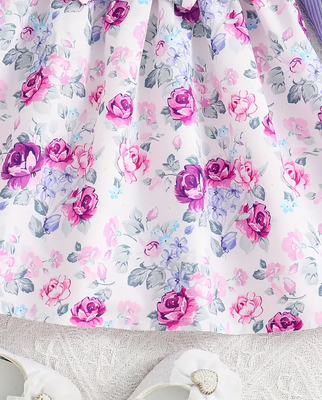 Girls purple floral bow dress 5