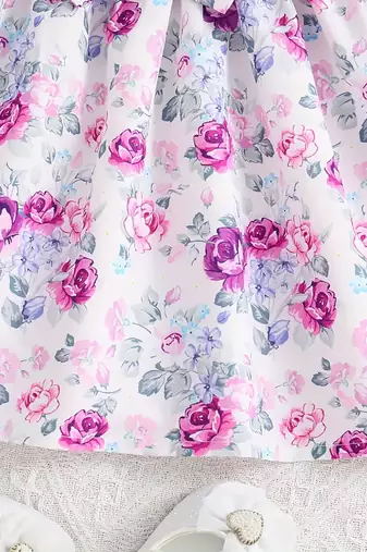 Girls purple floral bow dress