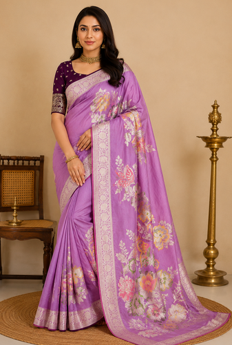 onion pink meenakari figure flower georgette saree