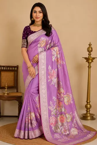 onion pink meenakari figure flower georgette saree