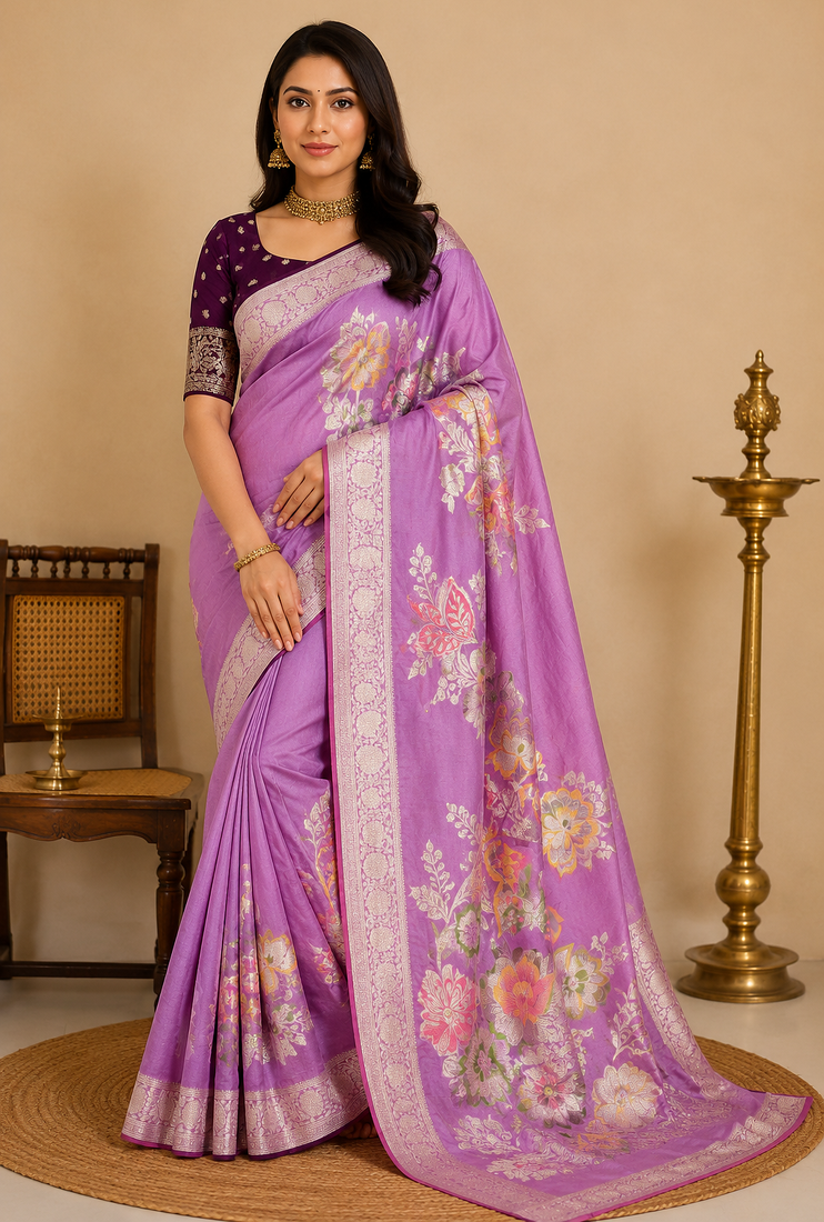onion pink meenakari figure flower georgette saree