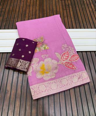 onion pink meenakari figure flower georgette saree 3